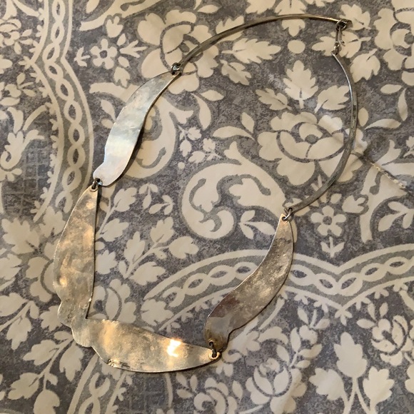 Vintage Sterling Stone Inlay Flat Necklace - Picture 4 of 5